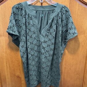LOFT Dark Green Eyelet Women's Blouse